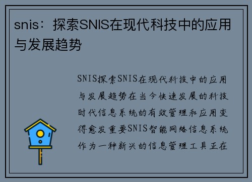 snis：探索SNIS在现代科技中的应用与发展趋势